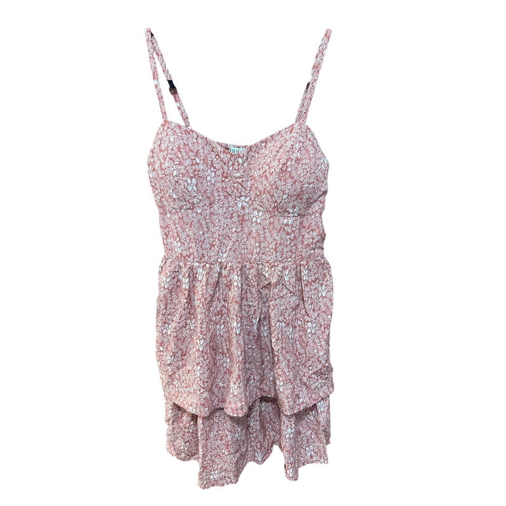 AUW Coral Floral Tiered‎ Mini Dress Adjustable Straps Smocked Back A345566G75 L